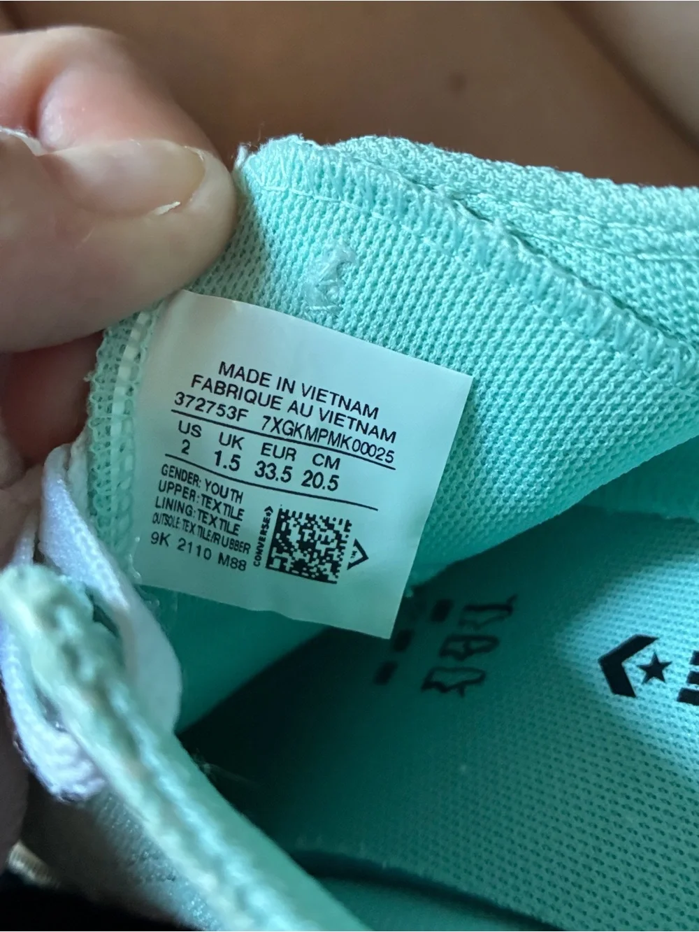 Converse All Star Youth Mint Green Textured Sneakers Size 2